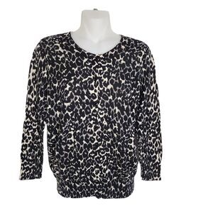 Ann Taylor Loft Womens Cardigan Sweater Small Leopard Animal Print Button Up